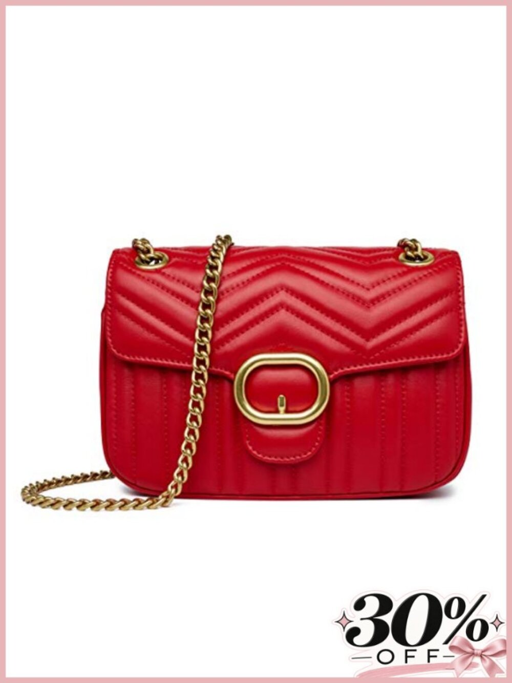 Genuine Leather Quilted Crossbody Bag Chain Strap Shoulder Handbag